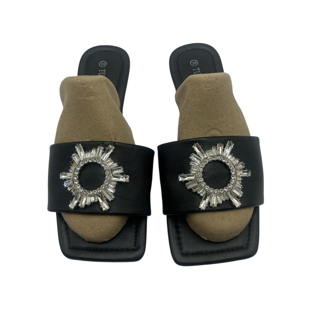 Leather slide sandals with jewels